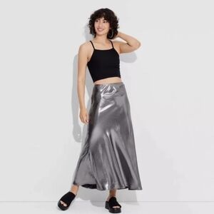 Wild Fable Liquid Silver Trumpet Maxi Skirt